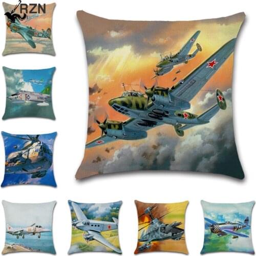 Cartoon Airplane Printed Decorative Cushion Cover Cotton Linen Pillowcase Decoration for Home Sofa Car Chair Bedroom 45X45CM