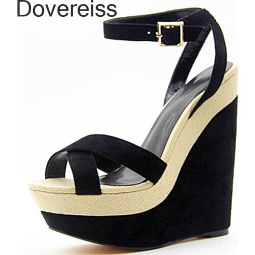 Dovereiss Fashion Womens Shoes Summer Wedges Buckle Platform Party Shoes Sexy Narrow Band New Consice Sandals 42 43