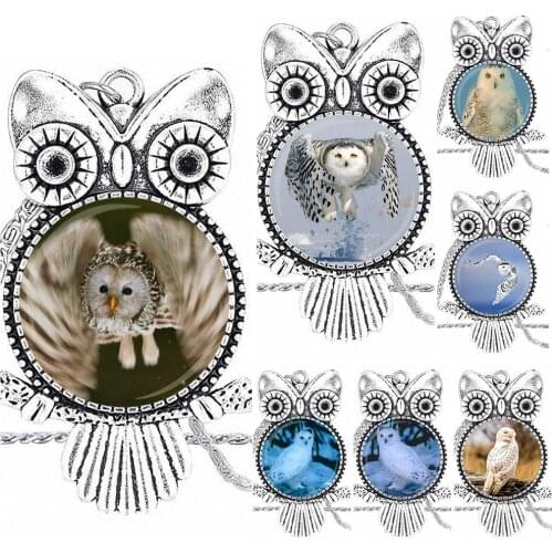EJ Glaze Snowy Bird For Men Women Gift Design Fashion Vintage Glass Women Owl Necklace Pendants