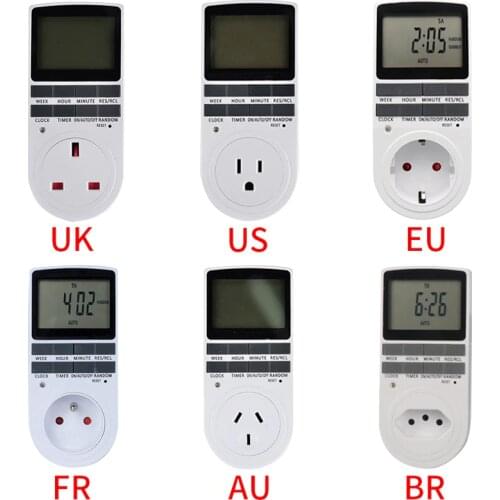 Electronic Digital 220V Timer Switch 24 Hour Cyclic EU UK AU US BR FR Plug Kitchen Timer Outlet Programmable Timing Socket
