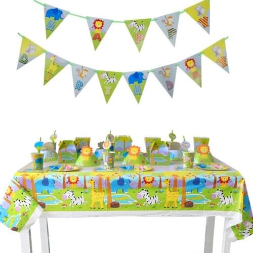 Jungle Party Happy Birthday Banner Garland Animal Number Digital Balloons First Baby Boy Birthday Party Decoration Kids