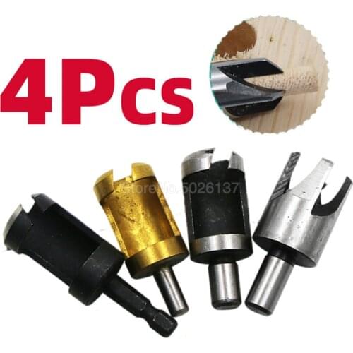 4PCS Wood Drilling Sockets 1/4 Shank Tenon Plug Hole Cutter Drill Bits For Cutting Dowel Make Tool Round Handle Bit Straight