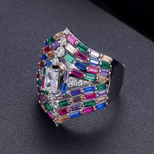 JankellyNEW LUXUYR 5Rows BIG Statement Rings for Women Cubic Zircon Finger Rings Beads Charm Ring Bohemian Beach Jewelry Gift