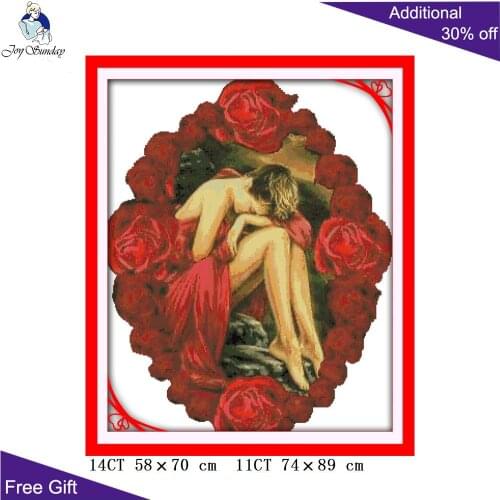 Joy Sunday Rose Beauty Cross Stitch Home Decor R368 Counted and Stamped Rose And Beautiful Woman Embroidery Cross Stitch kits