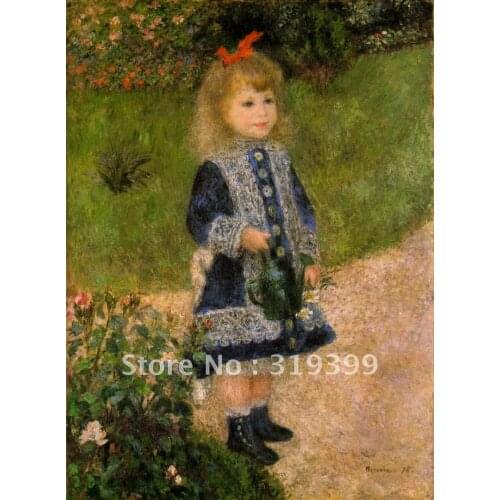 Linen Canvas Oil Painting, a girl with a watering can , oil painting reproduction,Free DHL Shipping,100% handmade