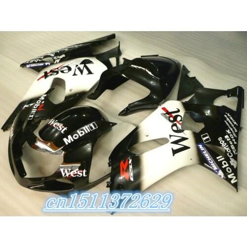 Injection Mold Fairing kit for GSXR600 750 01 02 03 GSXR 600 GSXR750 2001 2003 ABS Black white Fairings set+Gifts
