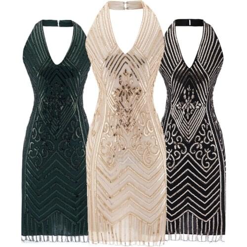 1920s Flapper Roaring 20s Great Gatsby Costume Backless Sequin Beaded Dress V-Neck Embellished Art Deco Dress XXXL