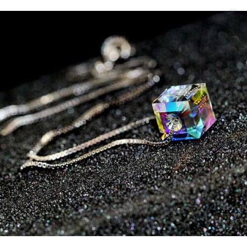 Colorful Aurora Square Crystal Pendant Necklace For Women Fashion Jewelry