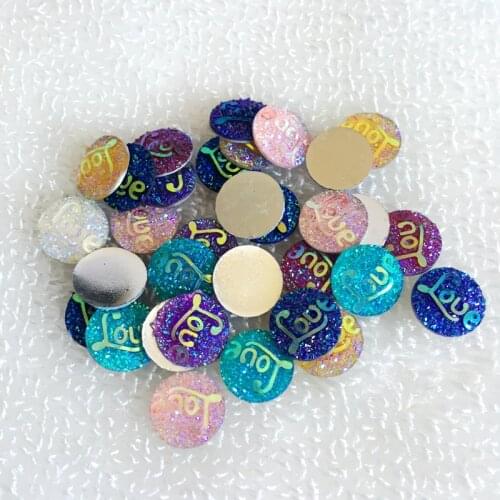 400Pcs Round "LOVE" AB Resin Without Hole crystal Rhinestone Stone Flatback strass E16