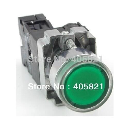 Momentary Green Flush Push Button With Pilot lamp AC/DC 24V 1N/O 22MM Spring Return
