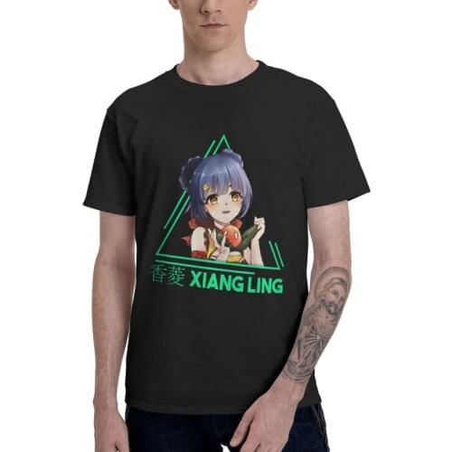 Male Genshin Impact Xiangling T-Shirt Graphic Game Anime Tshirt Short Sleeve Hip Hop T Shirt Homme Cotton Tee Tops Gift