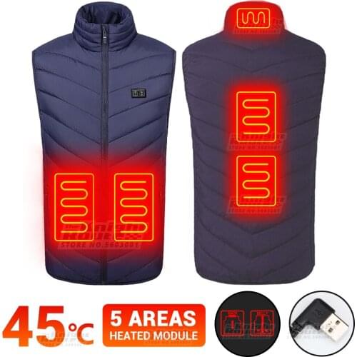 5 Areas Men Winter Heated Jackets Heated USB Heated Vest Ski Jacket Motorcycle Jacket Warm Vest Thermal Moto Hunting Clothing