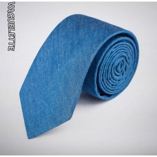 VAGUELETTE Denim ties For Men Skinny Cotton Knitted Neck Tie Blue/Black Wedding Party Fashion Slim Ties 6.5 CM 2019