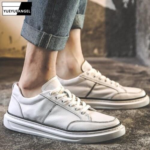 Genuine Leather Mens Korean Style Non-Slip Vintage Round Toe Low-Top Breathable Fashion Casual Shoes Autumn New Sneakers Shoes