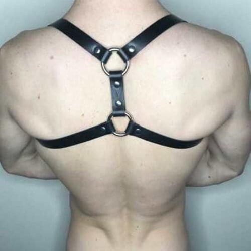 Gay BDSM Punk Gothic Harness Belt Faux Leather Tops Chest Shoulder Garter Straps Fetish Men Body Bondage Clothes for Rave Party