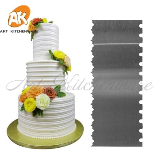 New Two Sides Sawtooth Cake Comb Stainless Steel Cake Scraper Butter Cream Smoother Baking Pastry Spatulas Cake Decorating Tools