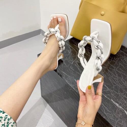 New Metal Decorative Women Sandals High Heel Slippers Shoes
