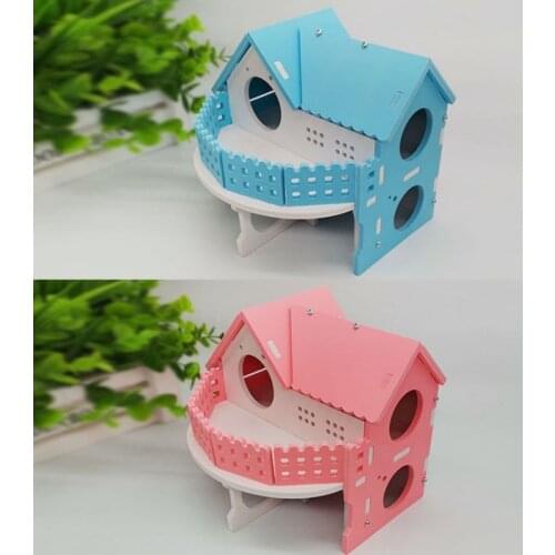 Pet Hideout Hut Toy Hamster Luxury Double Storey Villa Nest Sleeping House Cage Small Animal Supplies Hamster Hideout, 2 Colors