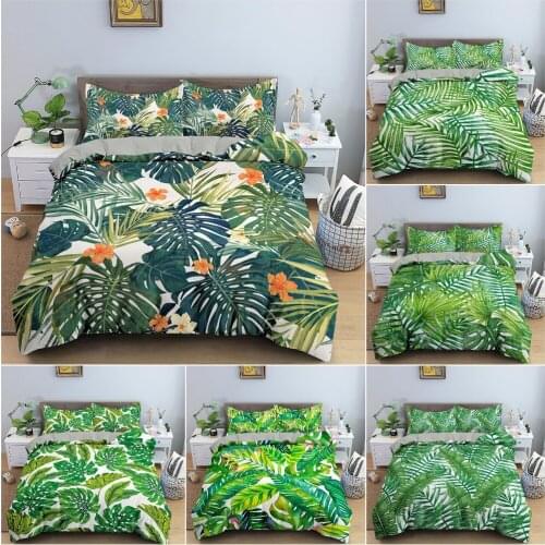 Tropical Leaves Duvet Cover Luxury Bedding Set Green Plant Quilt Cover With Pillowcase King Queen Twin Bedclothes Home Decor