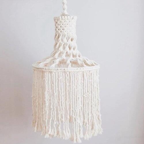 Handwoven Macrame Pendant Lampshade Round Sphere Off-White Ivory Cotton Tapestry Light Shade Lamp Decor