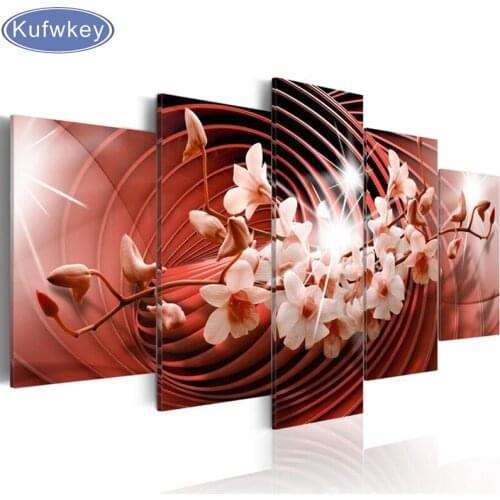 Full,Round/square drill,5d,DIY,Diamond Embroidery,5pcs/set Beautiful Flower Wall Art Diamond Painting,Cross Stitch,Puzzle Mosaic