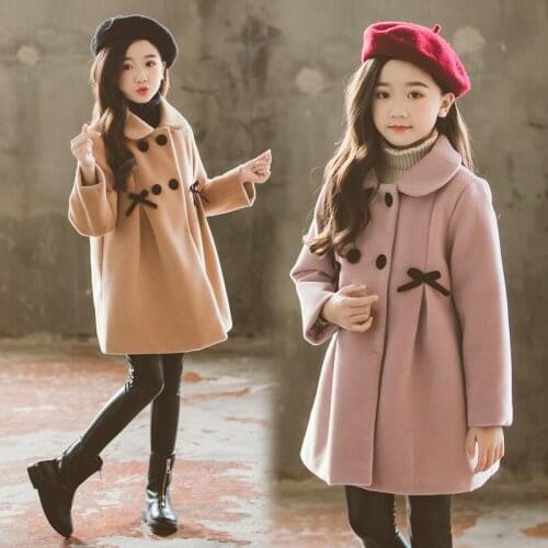 Girls Woolen Overcoat 2019 New Style Korean-style Autumn and Winter Big Kid Children Mid-length Princess Western Style Woolen