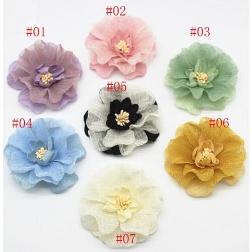 3.0" New Silk Lace Rosette Flower Flat Back For Baby Girls Children Kids Hair Accessories 100pcs/lot