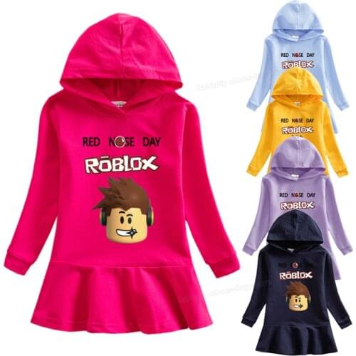Robloxs Girls Hoodie Dresses Infant Toddler Girl Dresses Baby Girl Ruffle Letter Cartoon Dress Casual Fashion Kid Clothes Gift