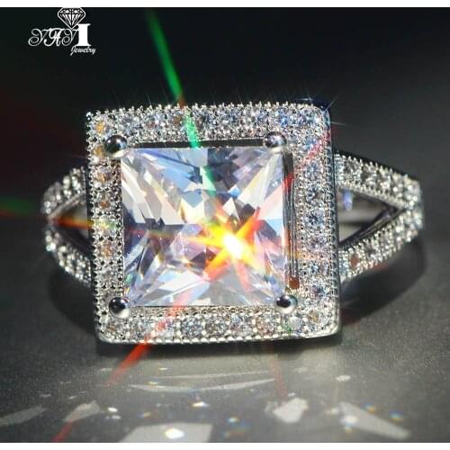 YaYI Jewelry Fashion Princess Cut 7.8CT White Zircon Silver Color Engagement Rings wedding Lover Rings Party Rings 1199