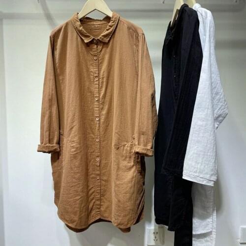 Spring Autumn Arts Style Women Single Breasted Loose Long Shirts Turn-down Collar Casual Cotton Linen Blouse Female Tops T23