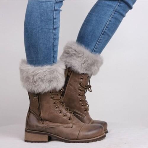 Womens Winter Warm Crochet Knit Fur Trim Leg Warmers Cuffs Toppers Boot Socks