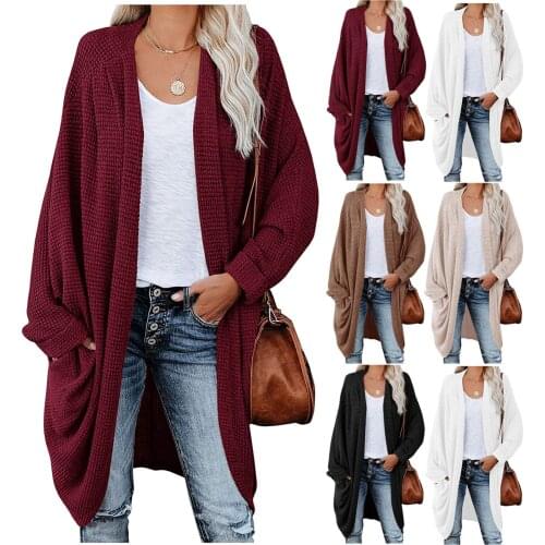 2021 Autumn Oversized Fashion Women Kimono Long Sleeve Open Front Chunky Cable Knit Cardigan Sweater Coat Blusa De Frio Feminina
