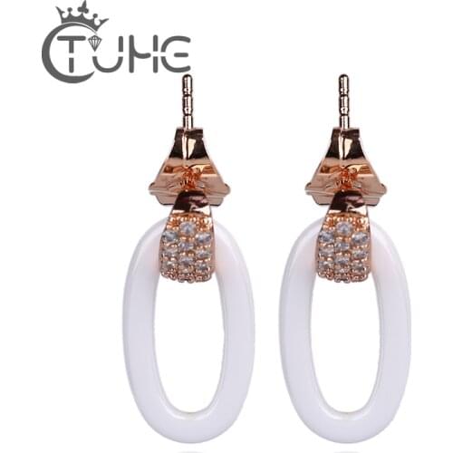 2018 Fashion Temperament Oval Stud Earrings For Girls Women Rose Gold Elegant Party Statement Accessories Ceramic Earrings Gift