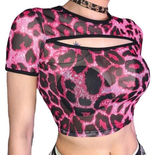 2021 Ladies T-Shirt Sexy Leopard Top Round Neck Women Casual Fashion Print Multicolor Nightclub Cropped Short New