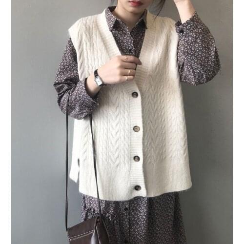 2021 Women Solid Loose Sleeveless Knitted Vest Female V-Neck All-match Coats Simple Outwear Ladies Pullover Tops Waistcoat H689