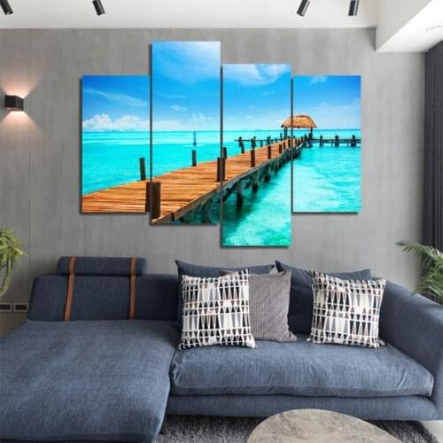 4pcs Print poster canvas Wall Art Maldives Trestle Modular pictures on the wall sitting room(no frame)