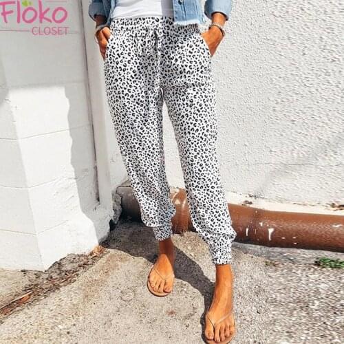 Flokocloset Casual Leopard Print Women Trousers Ankle-Length Harem Pants Fashion Print High Waist Pants