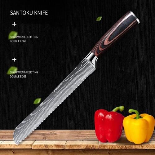 Stainless steel Damascus bread knife Baking knife Meat cleaver Bread slicing knife Cake cutting knife Kitchen cooking knife