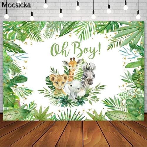 Oh Boy Baby Shower Photography Backdrop Animal Party Woodland Birthday Photo Props Studio Booth Background Cake Table Banner