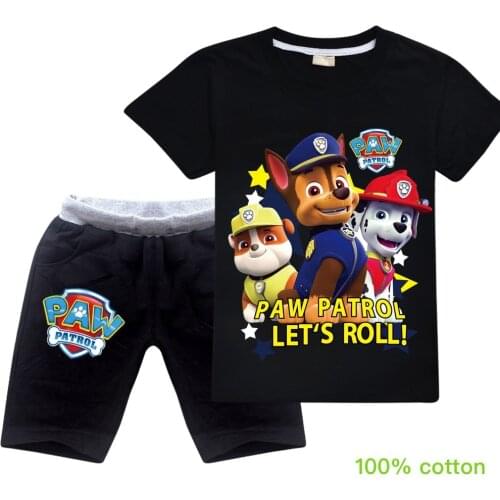 New PAW PATROL Fashion Casual Summer Hot Sale Boys and Girls Childrens Short Sleeve Cartoon T-shirt Top + Shorts 2pcs Set