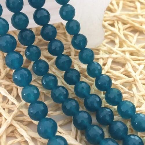Blue chalcedony natural stone jades dyed 4mm 6mm 8mm 10mm 12mm fashion faceted round loose beads diy jewelry making 15inch B15