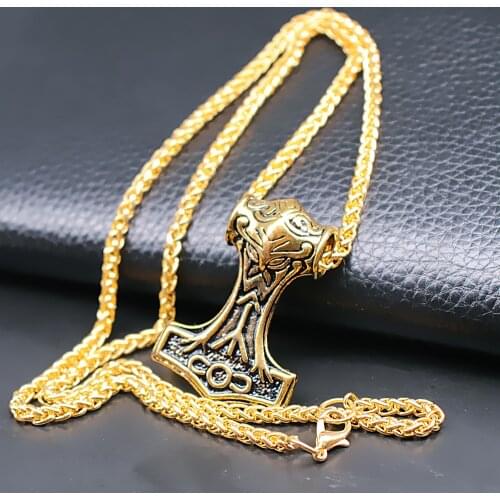 Exquisite Thors Hammer Mjolnir Pendant Necklace Scandinavian Norse Viking Amulet Stainless Steel Necklace