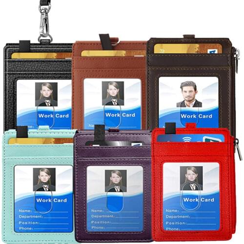 Badge Holder with Zipper ID Card Holder Wallet with Neck Lanyard RFID Blocking