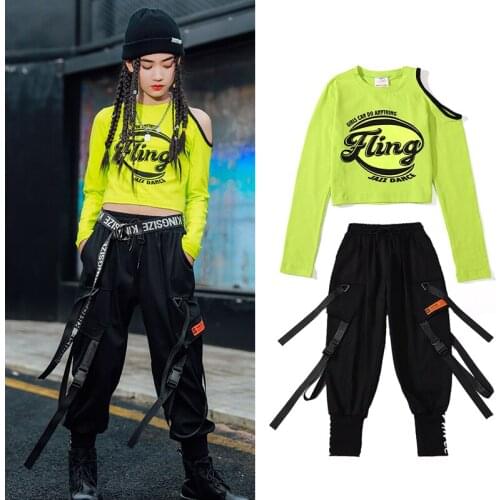 Girls Jazz Hip Hop Dance Costume Green Crop Tops Hip Hop Pants For Children Ballroom Dancing Wear Stage Show Outfit DNV14472