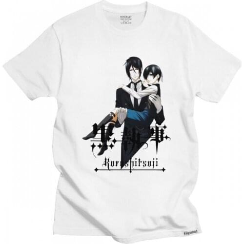 Cool Black Butler Tshirt Men Short Sleeve Kuroshitsuji Ciel T Shirt Phantomhive Printed T-shirt Soft Cotton Anime Manga Tee Tops