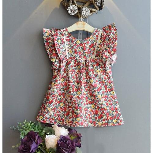 Summer Korean dresses childrens floral small and medium-sized childrens pastoral style puff sleeves white toddler clothes