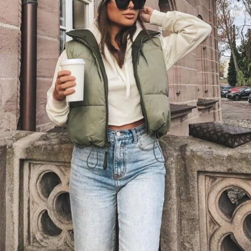 Nice Casual Woman Green Stand Collar Short Down Vest New Spring Fashion Ladies Light Soft Outwear Female Streetwear Tank Coats