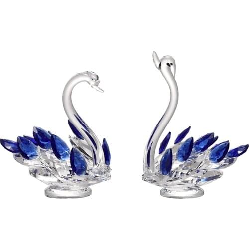 2 pcs Cute Sparkle Crystal Swan Ornament Glass Animal Figurine Paperweight for Wedding Table Decoration Collectible