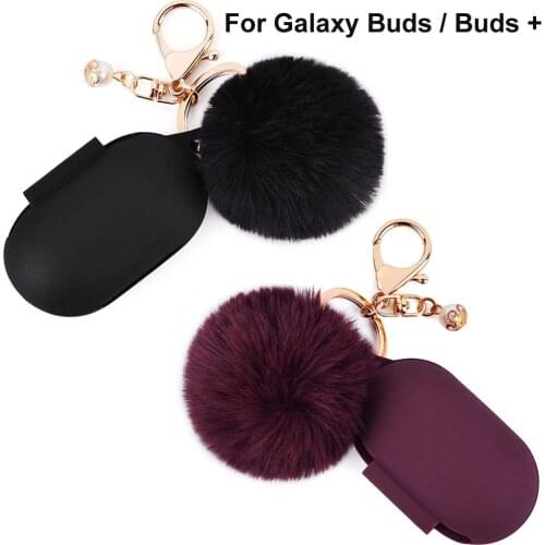 For Samsung Galaxy Buds Buds Plus Cute Silicone Case Cover withPompom Keychain