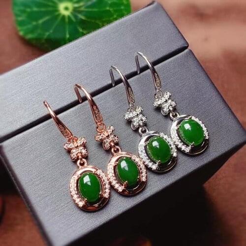 Fashion green Jade dangling earring with hook for women silver jewelry natural jade good craftmanship lucky gem birthday gift